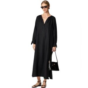 J. Crew Petra Classic Black Long Sleeve Linen Maxi Cabana Dress NWT XXS